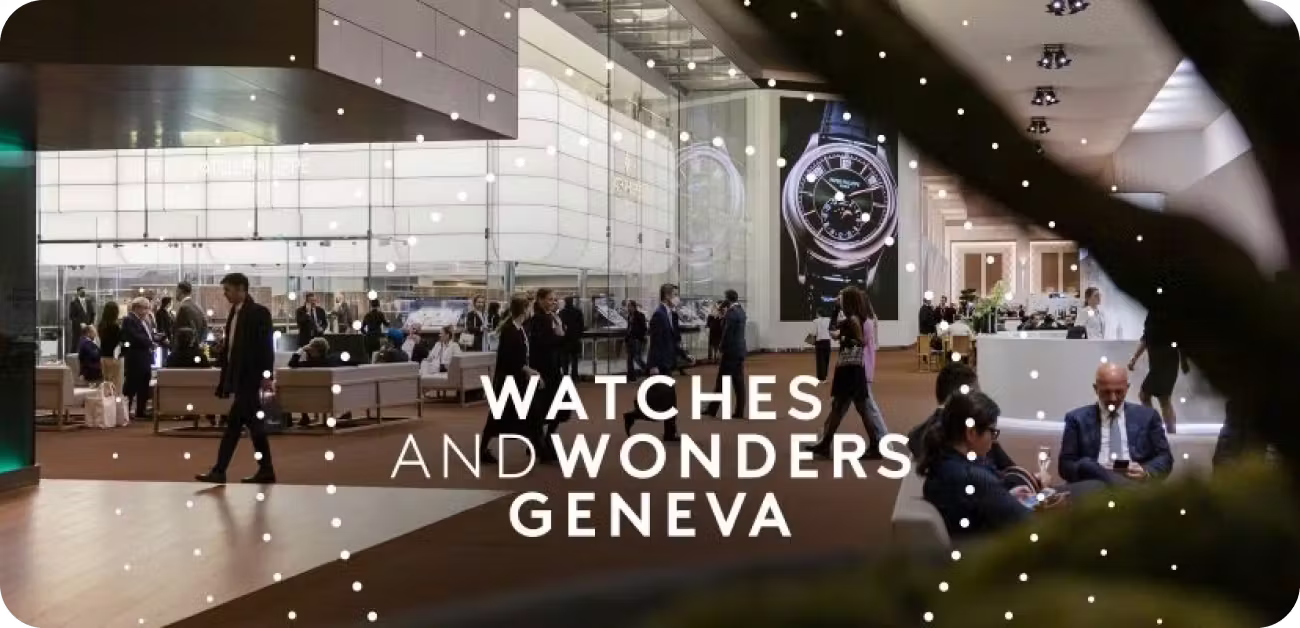 A promotional image for "Watches and Wonders Geneva" shows a bustling event space.