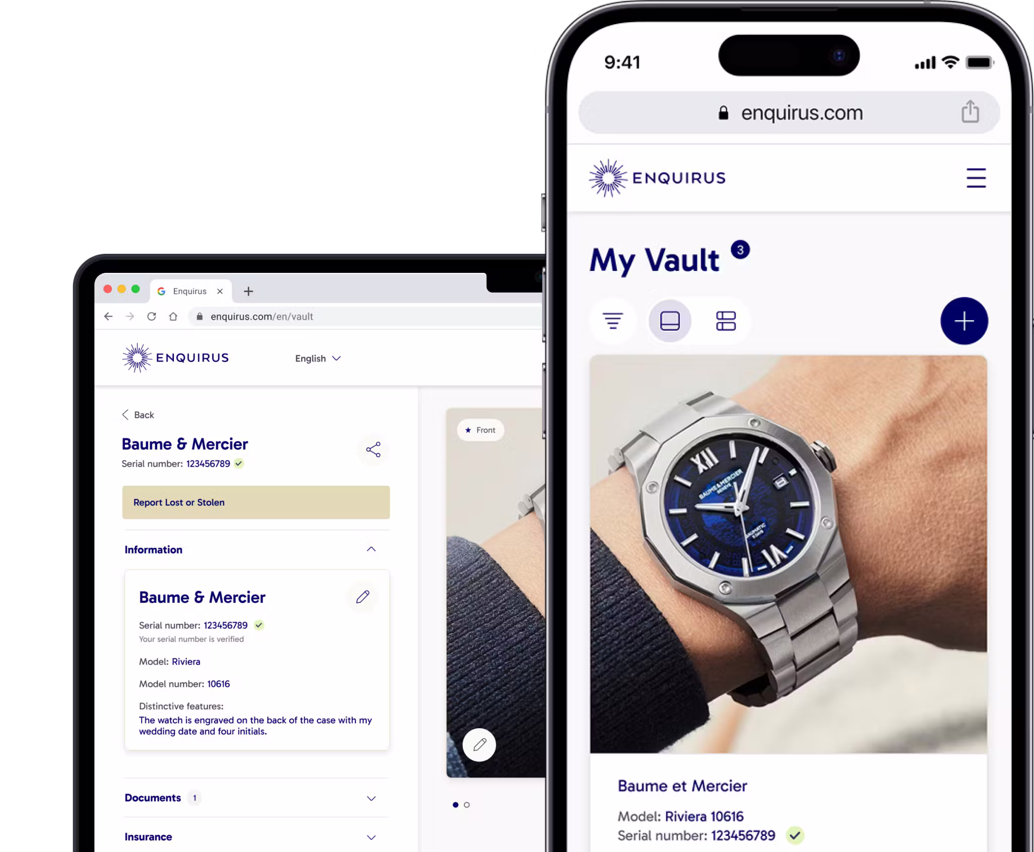 Two digital devices, a tablet and a smartphone, display the “Enquirus” website.